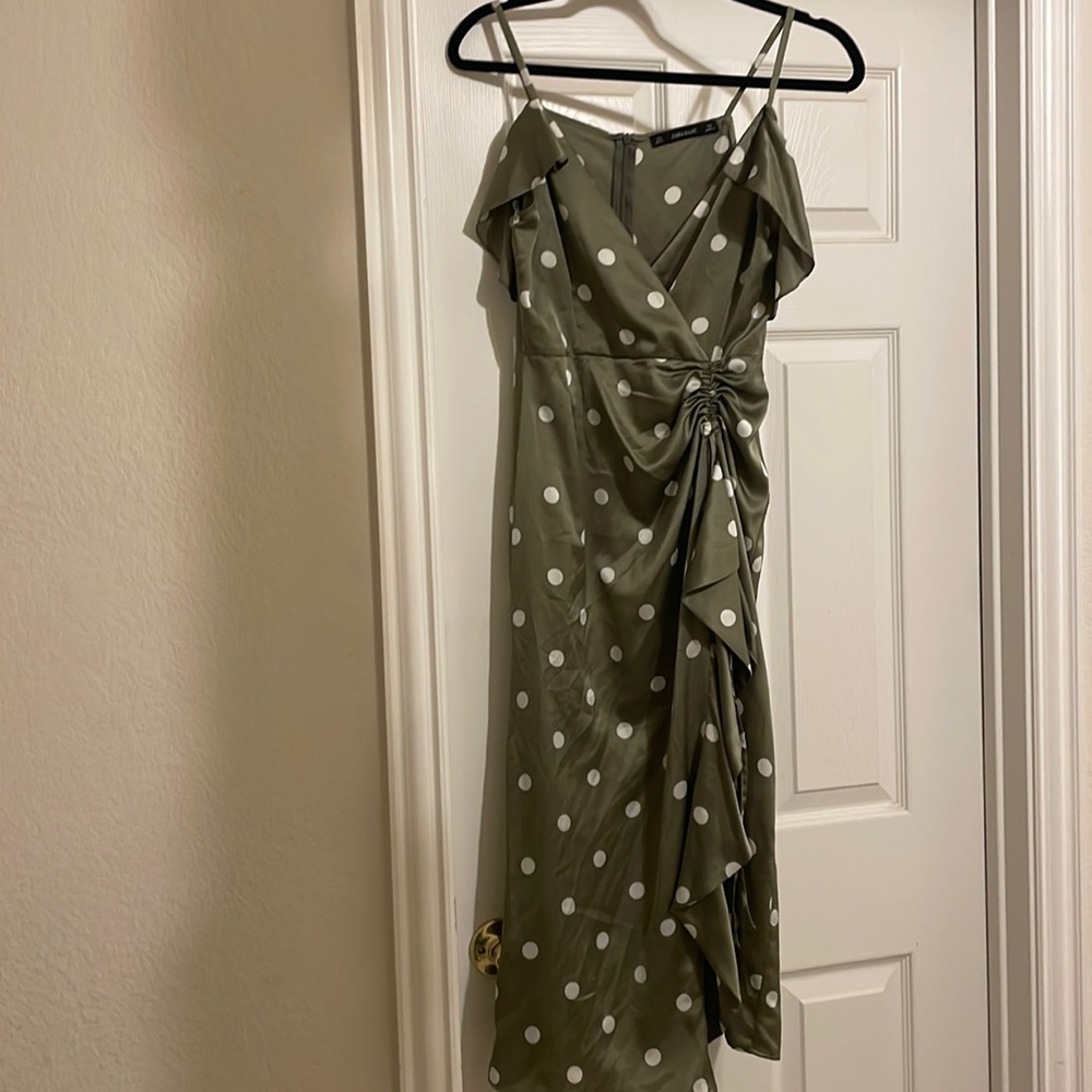Never worn olive green satin dress from Zara